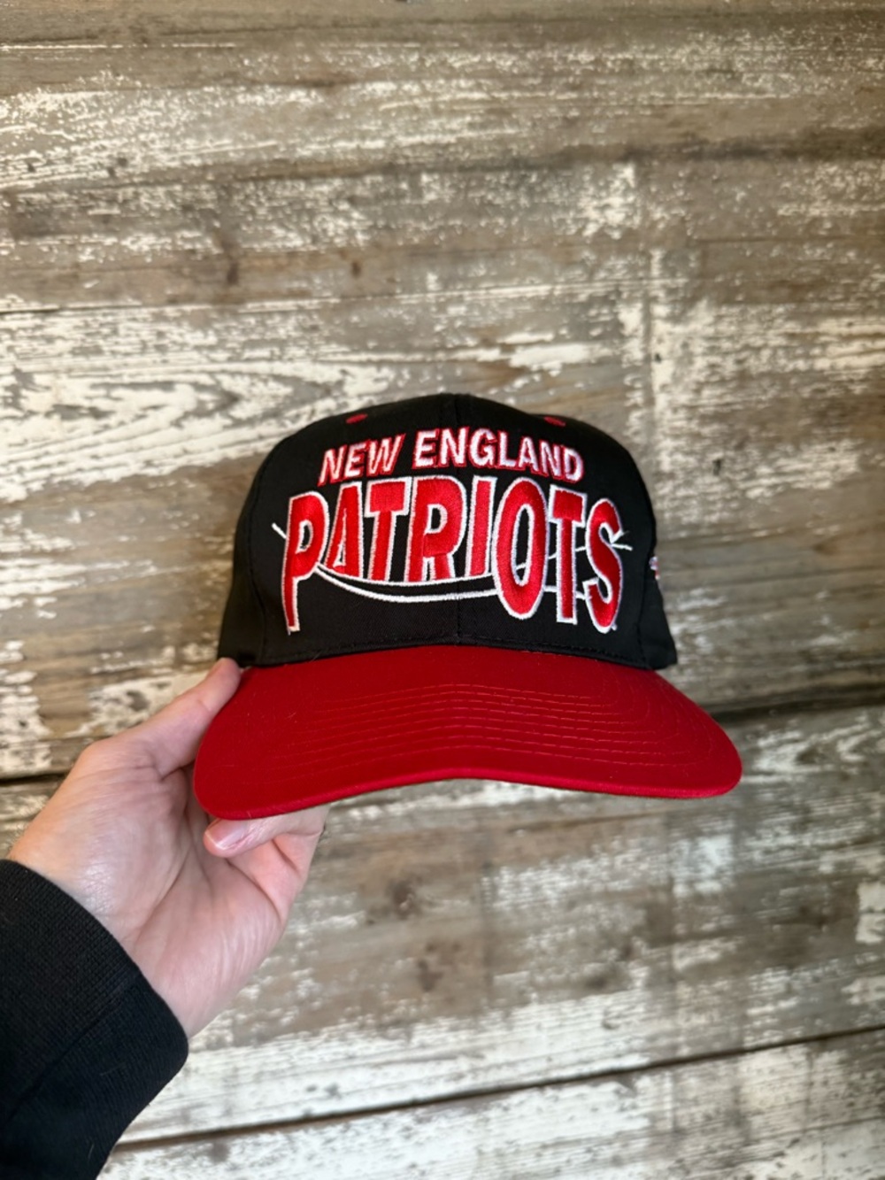 Vintage New England Patriots black and red snapback , rare hat. Good shape/clean